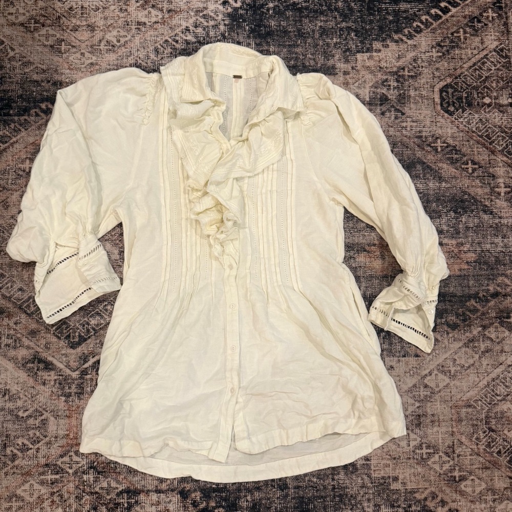 Free People Elegant Cream Ruffle Blouse